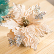 10 Pcs Large Artificial Christmas Poinsettia Flowers with Glitter for Tree Ornaments