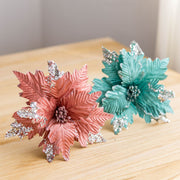 10 Pcs Large Artificial Christmas Poinsettia Flowers with Glitter for Tree Ornaments