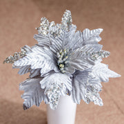 10 Pcs Large Artificial Christmas Poinsettia Flowers with Glitter for Tree Ornaments