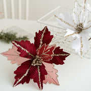 9.8 Inch Artificial Christmas Poinsettia Flowers with Glitter and Sequin Mesh – Bulk Quantity
