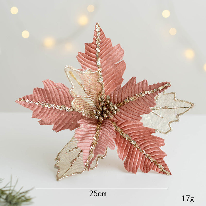 9.8 Inch Artificial Christmas Poinsettia Flowers with Glitter and Sequin Mesh – Bulk Quantity