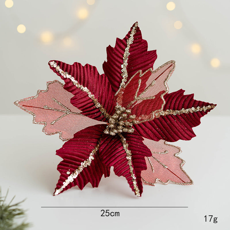 9.8 Inch Artificial Christmas Poinsettia Flowers with Glitter and Sequin Mesh – Bulk Quantity