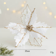 9.8 Inch Artificial Christmas Poinsettia Flowers with Glitter and Sequin Mesh – Bulk Quantity