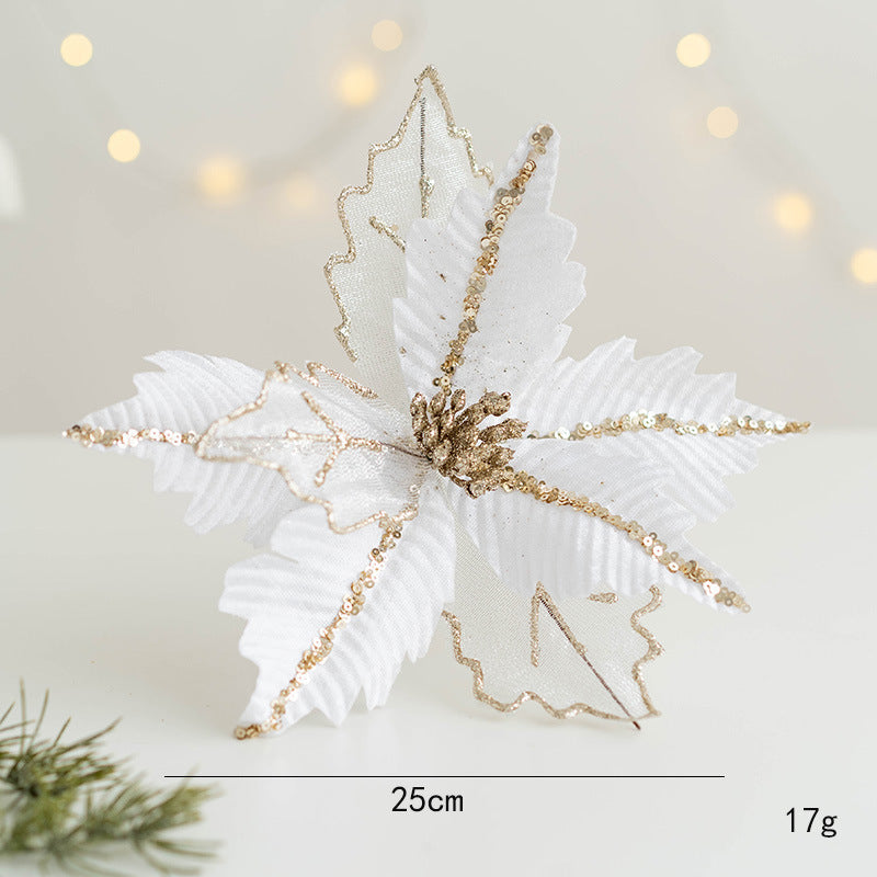 9.8 Inch Artificial Christmas Poinsettia Flowers with Glitter and Sequin Mesh – Bulk Quantity