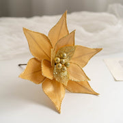10 Pcs Artificial Glitter Gold Poinsettia Flower Picks for Christmas Tree Ornaments