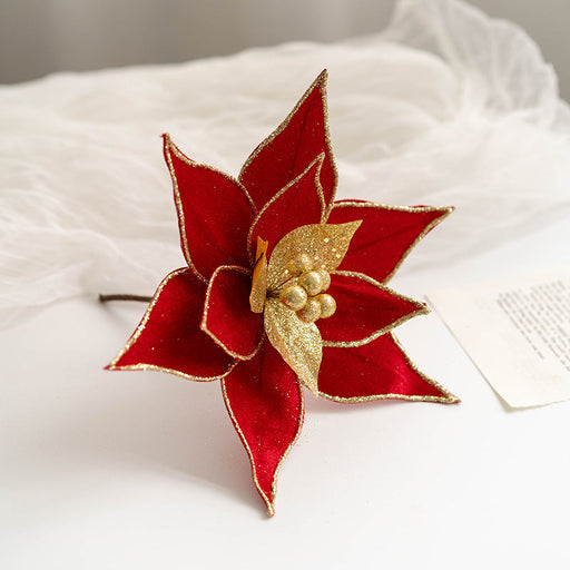 10 Pcs Artificial Glitter Gold Poinsettia Flower Picks for Christmas Tree Ornaments