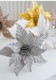 Bulk 12 Pcs 9.8 Inch Christmas Glitter Poinsettia Flower Picks Sequin Artificial Ornaments for Tree Wedding New Year