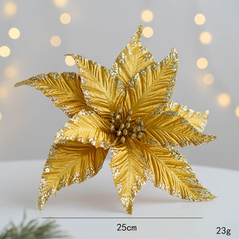 Bulk 12 Pcs 9.8 Inch Christmas Glitter Poinsettia Flower Picks Sequin Artificial Ornaments for Tree Wedding New Year