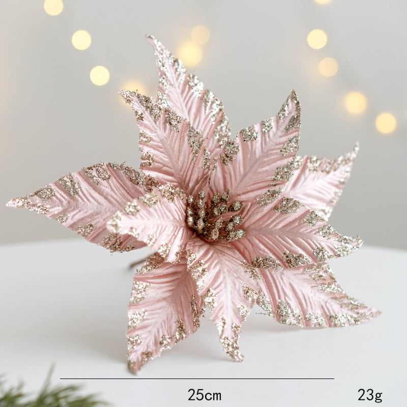 Bulk 12 Pcs 9.8 Inch Christmas Glitter Poinsettia Flower Picks Sequin Artificial Ornaments for Tree Wedding New Year