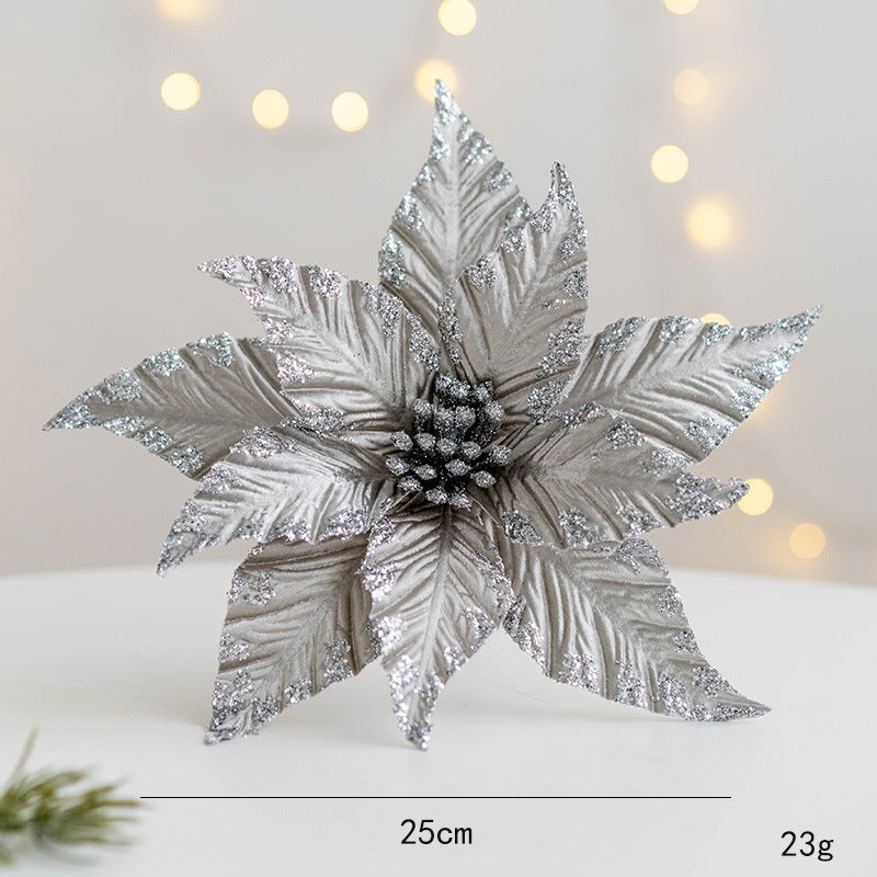 Bulk 12 Pcs 9.8 Inch Christmas Glitter Poinsettia Flower Picks Sequin Artificial Ornaments for Tree Wedding New Year
