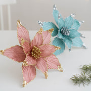 9.8 Inch Artificial Poinsettia Flower Picks with Glitter and Sequins, 10 Pcs Christmas Wedding Tree Ornaments