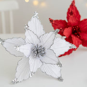 9.8 Inch Artificial Poinsettia Flower Picks with Glitter and Sequins, 10 Pcs Christmas Wedding Tree Ornaments