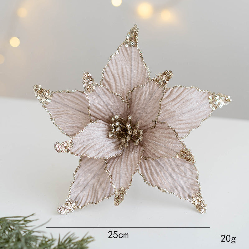 9.8 Inch Artificial Poinsettia Flower Picks with Glitter and Sequins, 10 Pcs Christmas Wedding Tree Ornaments