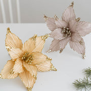 9.8 Inch Artificial Poinsettia Flower Picks with Glitter and Sequins, 10 Pcs Christmas Wedding Tree Ornaments