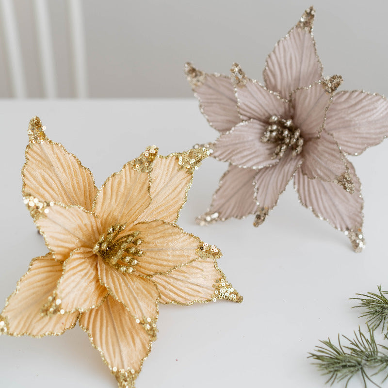 9.8 Inch Artificial Poinsettia Flower Picks with Glitter and Sequins, 10 Pcs Christmas Wedding Tree Ornaments