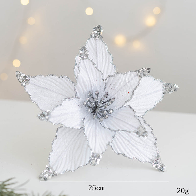 9.8 Inch Artificial Poinsettia Flower Picks with Glitter and Sequins, 10 Pcs Christmas Wedding Tree Ornaments