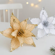 9.8 Inch Artificial Poinsettia Flower Picks with Glitter and Sequins, 10 Pcs Christmas Wedding Tree Ornaments