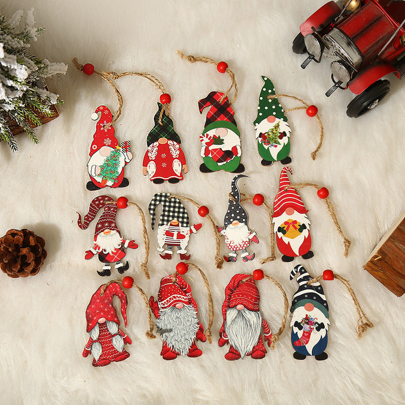 9 Pcs Wooden Christmas Hanging Ornaments Bulk Set Holiday Decorations
