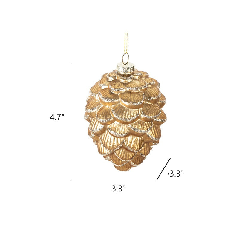 Glitter Golden Pine Cone Christmas Ornaments with Chain, Glass Pendants, Bulk Wholesale Set