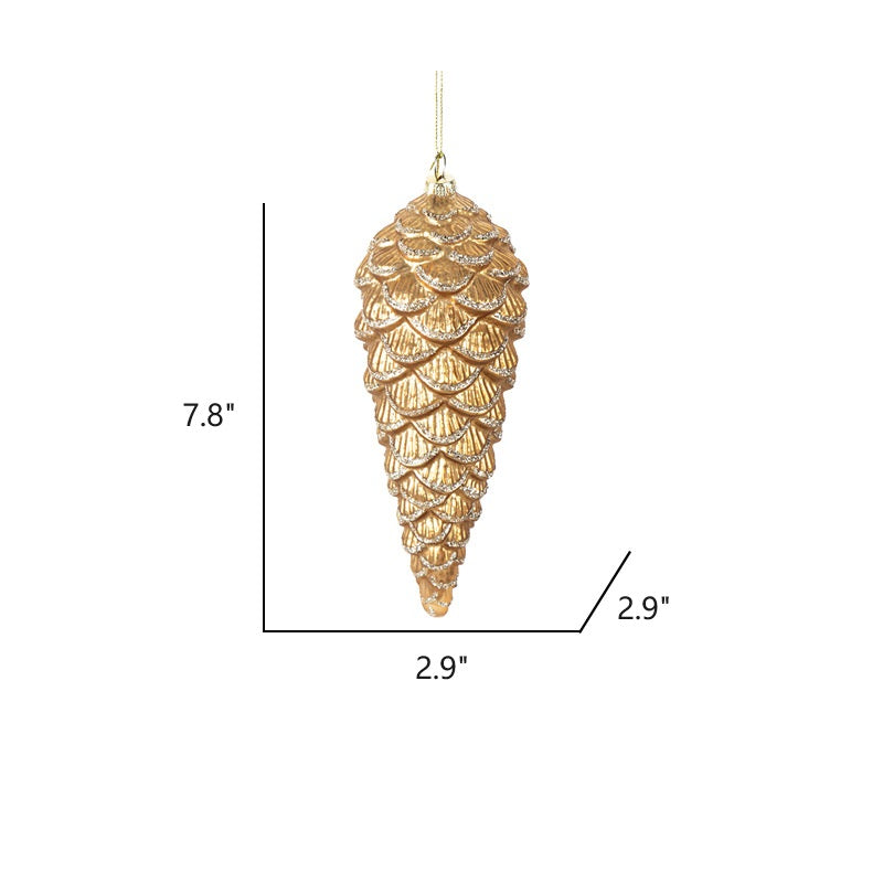 Glitter Golden Pine Cone Christmas Ornaments with Chain, Glass Pendants, Bulk Wholesale Set