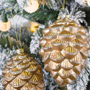 Glitter Golden Pine Cone Christmas Ornaments with Chain, Glass Pendants, Bulk Wholesale Set