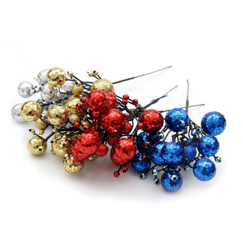 9 Inch Christmas Glitter Holy Berries Stems Holly Picks Ornaments Bulk Wholesale