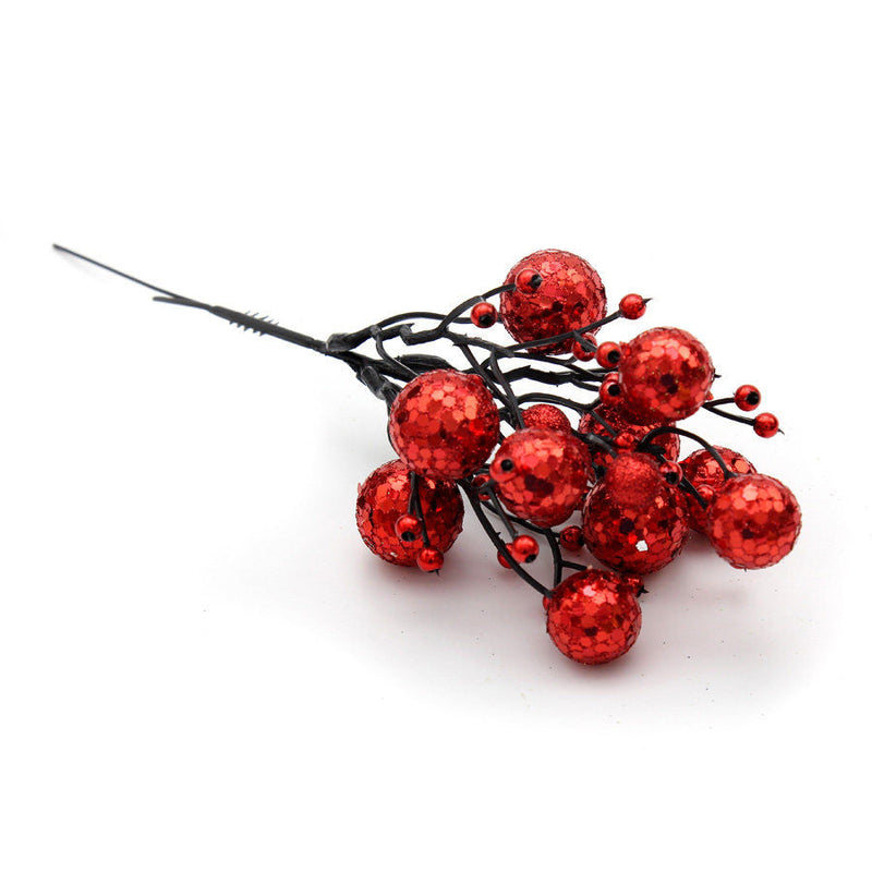 9 Inch Christmas Glitter Holy Berries Stems Holly Picks Ornaments Bulk Wholesale
