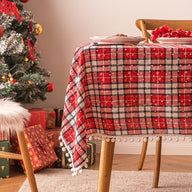 Bulk Christmas Plaid Snowflakes Tablecloths with Plush Ball for Christmas Party Decor Wholesale