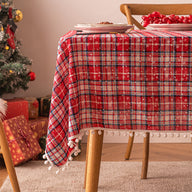 Bulk Christmas Plaid Snowflakes Tablecloths with Plush Ball for Christmas Party Decor Wholesale