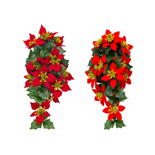 Artificial Poinsettia Teardrop Swag Hanging Ornament 24 Inch Red Silk Christmas Floral Bulk