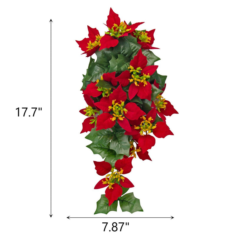 Artificial Poinsettia Teardrop Swag Hanging Ornament 24 Inch Red Silk Christmas Floral Bulk