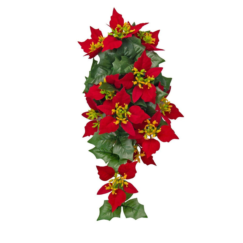 Artificial Poinsettia Teardrop Swag Hanging Ornament 24 Inch Red Silk Christmas Floral Bulk