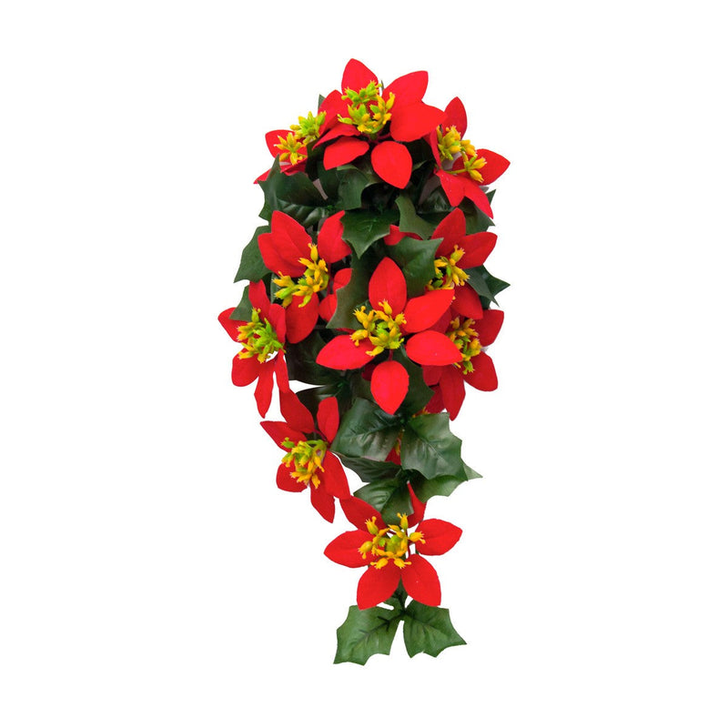 Artificial Poinsettia Teardrop Swag Hanging Ornament 24 Inch Red Silk Christmas Floral Bulk