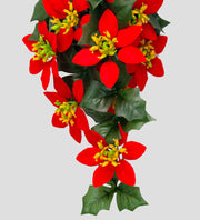 Artificial Poinsettia Teardrop Swag Hanging Ornament 24 Inch Red Silk Christmas Floral Bulk
