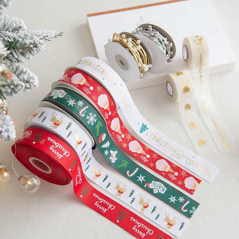 Bulk Grosgrain Ribbon with Pearl Beads for Christmas Gift Wrapping Crafts DIY Holiday Decorations