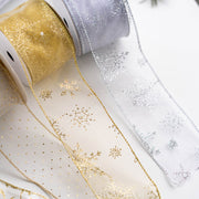 Christmas Snowflake Mesh Ribbon 10 Yards DIY Bows Tree Decoration Holiday Craft Material