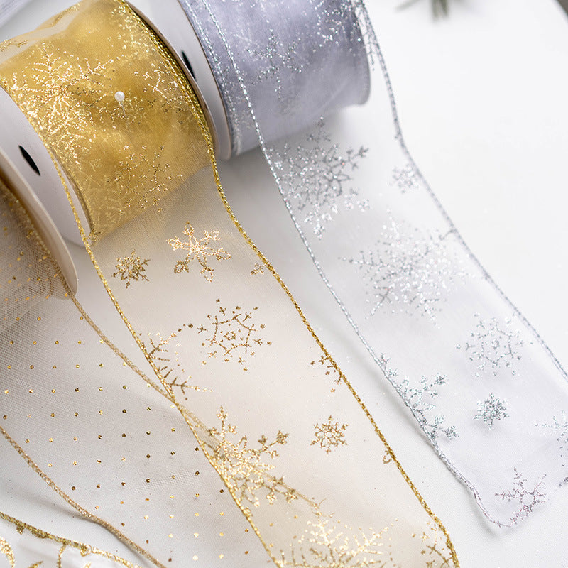 Christmas Snowflake Mesh Ribbon 10 Yards DIY Bows Tree Decoration Holiday Craft Material