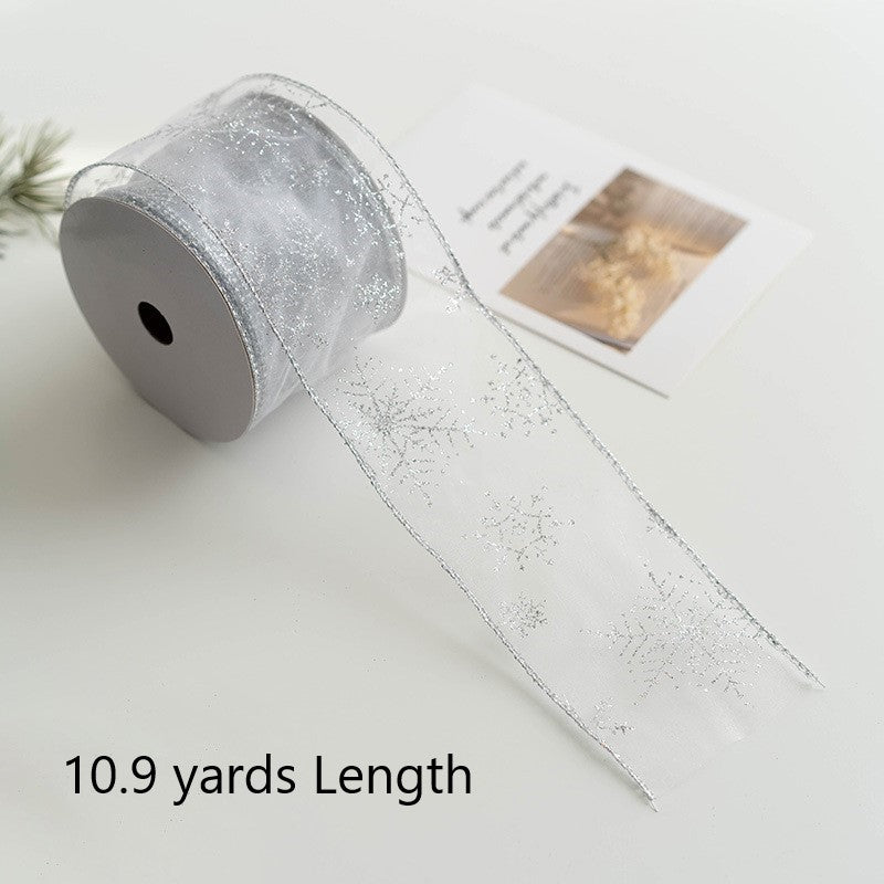 Christmas Snowflake Mesh Ribbon 10 Yards DIY Bows Tree Decoration Holiday Craft Material