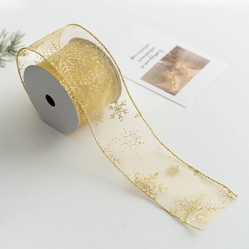Christmas Snowflake Mesh Ribbon 10 Yards DIY Bows Tree Decoration Holiday Craft Material