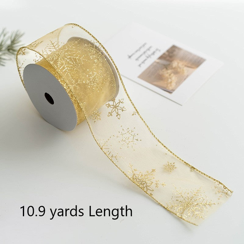Christmas Snowflake Mesh Ribbon 10 Yards DIY Bows Tree Decoration Holiday Craft Material