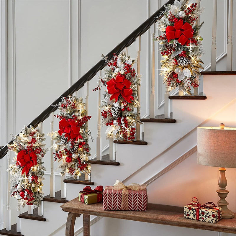 10 Pcs Artificial Christmas Teardrop Swag Garland for Stairs Door Fireplace Window Indoor Outdoor Decor