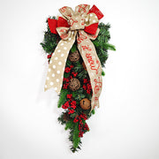 Christmas Garland Bulk 6 Pcs Artificial Pine Teardrop Swag with Berry Bell for Stairs Door Fireplace Decor