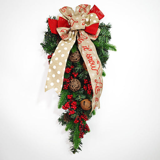 Christmas Garland Bulk 6 Pcs Artificial Pine Teardrop Swag with Berry Bell for Stairs Door Fireplace Decor