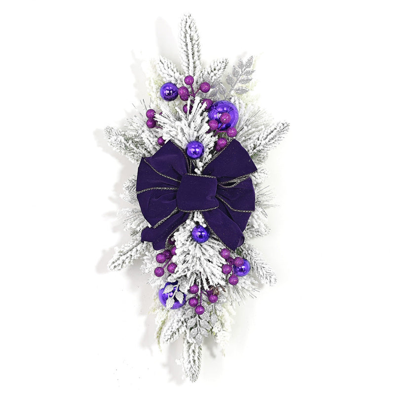 Bulk Christmas Teardrop Swag with Purple Berries 24 Inch Artificial Garland for Stairs Door Fireplace Window Home Decor