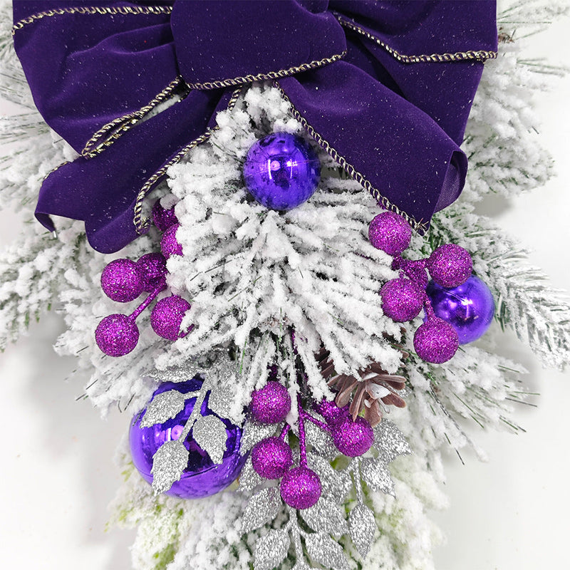 Bulk Christmas Teardrop Swag with Purple Berries 24 Inch Artificial Garland for Stairs Door Fireplace Window Home Decor