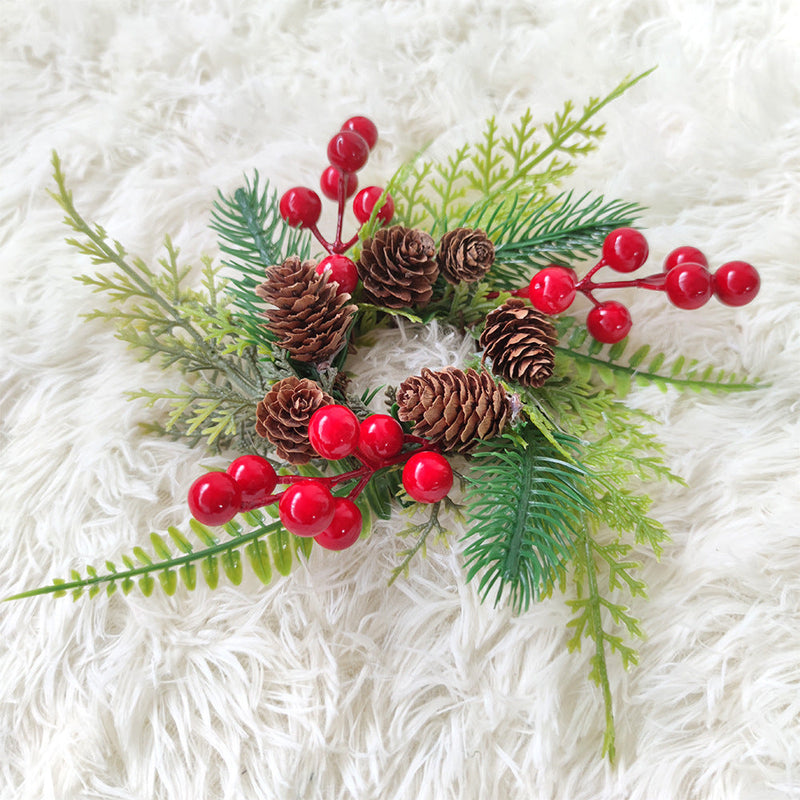 Artificial Pine Cone Berry Candlestick Wreath 10 Inch Mini Christmas Tabletop Centerpiece 1 Pc
