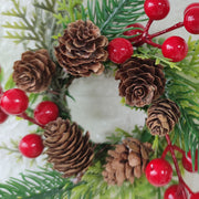 Artificial Pine Cone Berry Candlestick Wreath 10 Inch Mini Christmas Tabletop Centerpiece 1 Pc