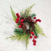 Artificial Pine Cone Berry Candlestick Wreath 10 Inch Mini Christmas Tabletop Centerpiece 1 Pc