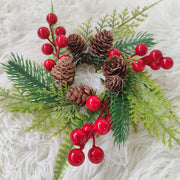 Artificial Pine Cone Berry Candlestick Wreath 10 Inch Mini Christmas Tabletop Centerpiece 1 Pc