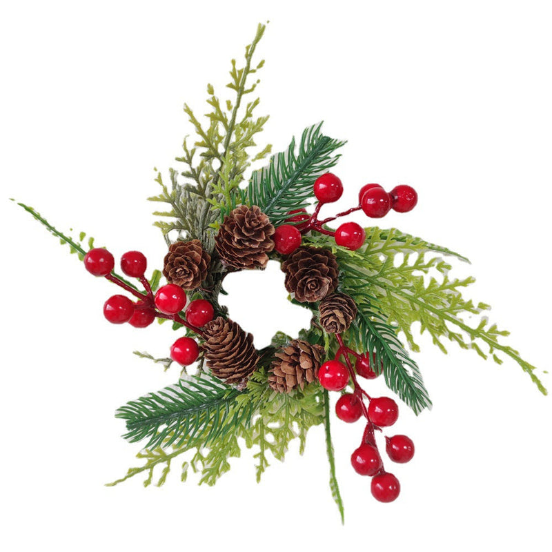 Artificial Pine Cone Berry Candlestick Wreath 10 Inch Mini Christmas Tabletop Centerpiece 1 Pc